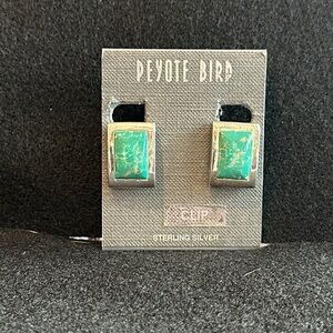 Peyote Bird NWT clip sterling silver rectangle turquoise green blue earr…